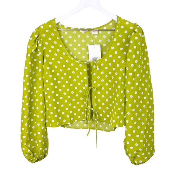 NEW Levi's Embry Tie Front Shirt Green Floral Puff Balloon Sleeve Blouse Size XS - Picture 5 of 13